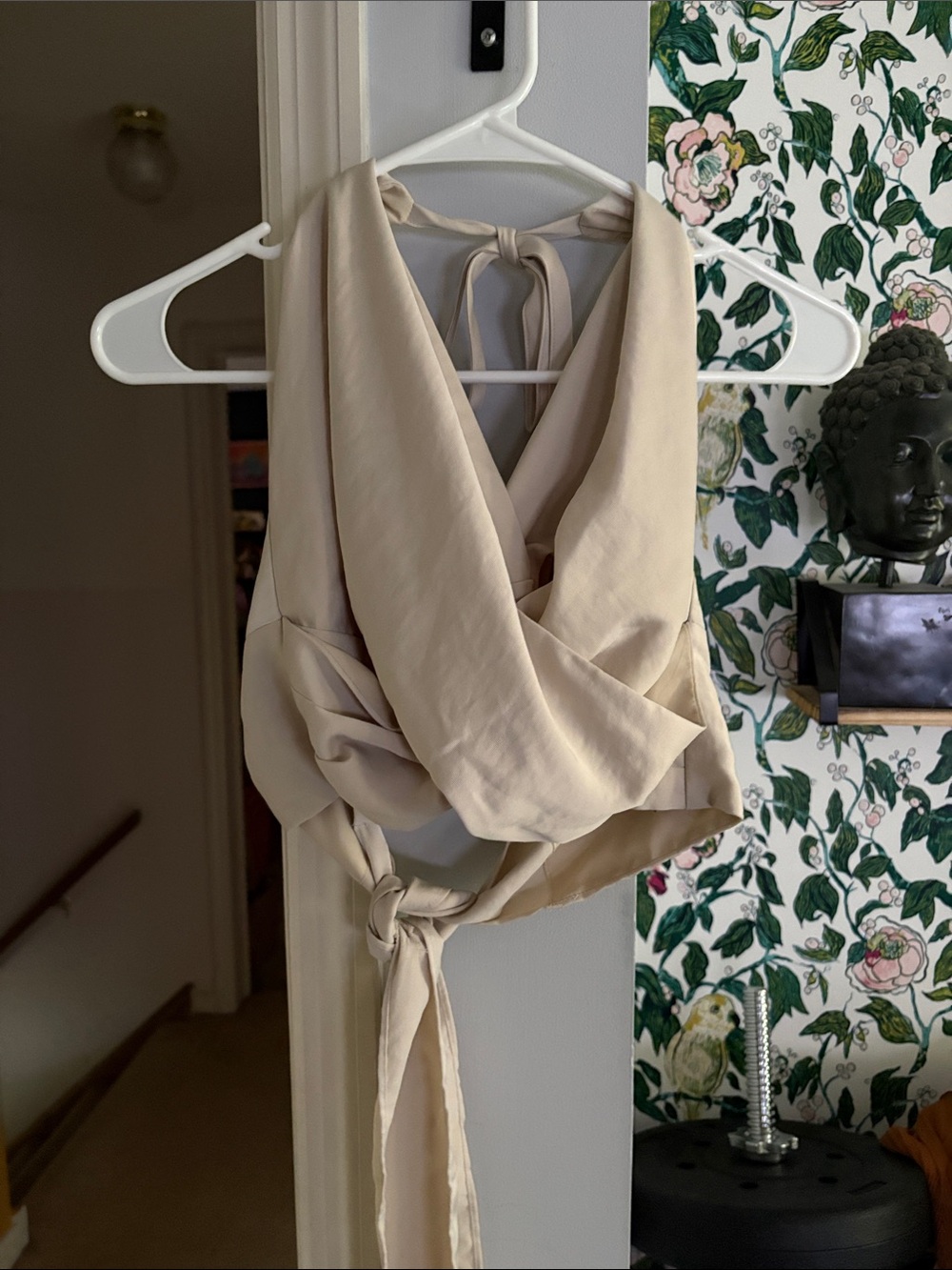 Express Beige Wrap Crop Top with Tie Back